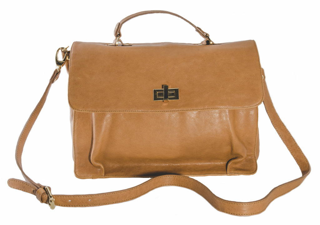 Tan Leather Crossbody Bag | Soft Leather Messenger | Veg Tan Turnlock Handbag
